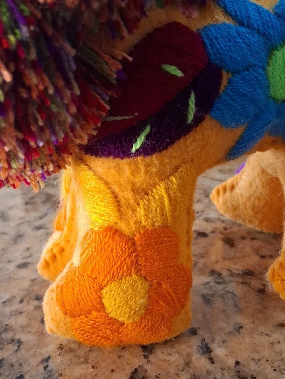 Folk Art Handmade Colorful Embroidered Wool Felt Lion Plush  Toy. Collectible.